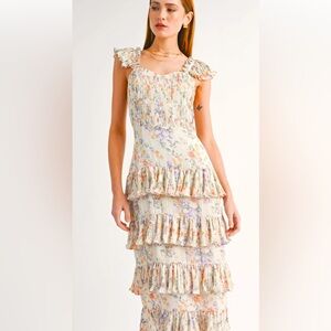 NWT Reset by Jane Ruffle Midi Floral Kristi Dress Small